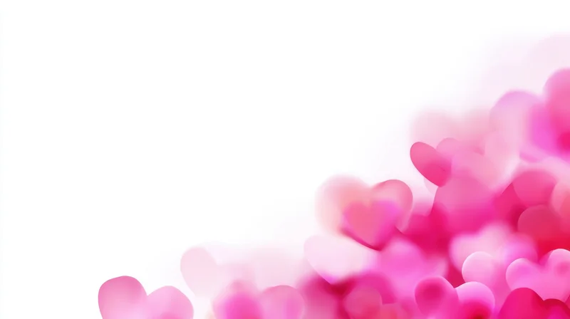 Pink heart shapes in soft focus on white background with copyspace