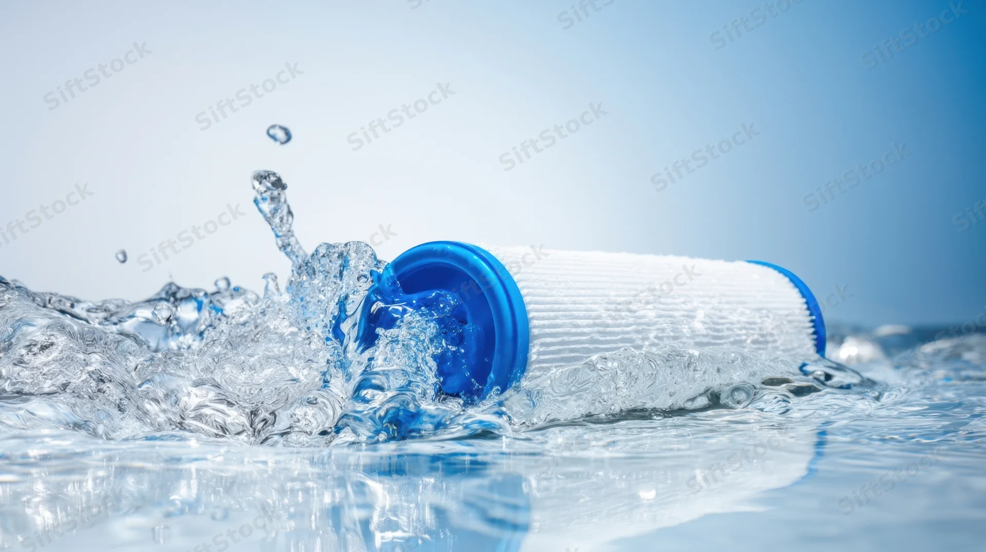 Water filter cartridge splashing in pool water