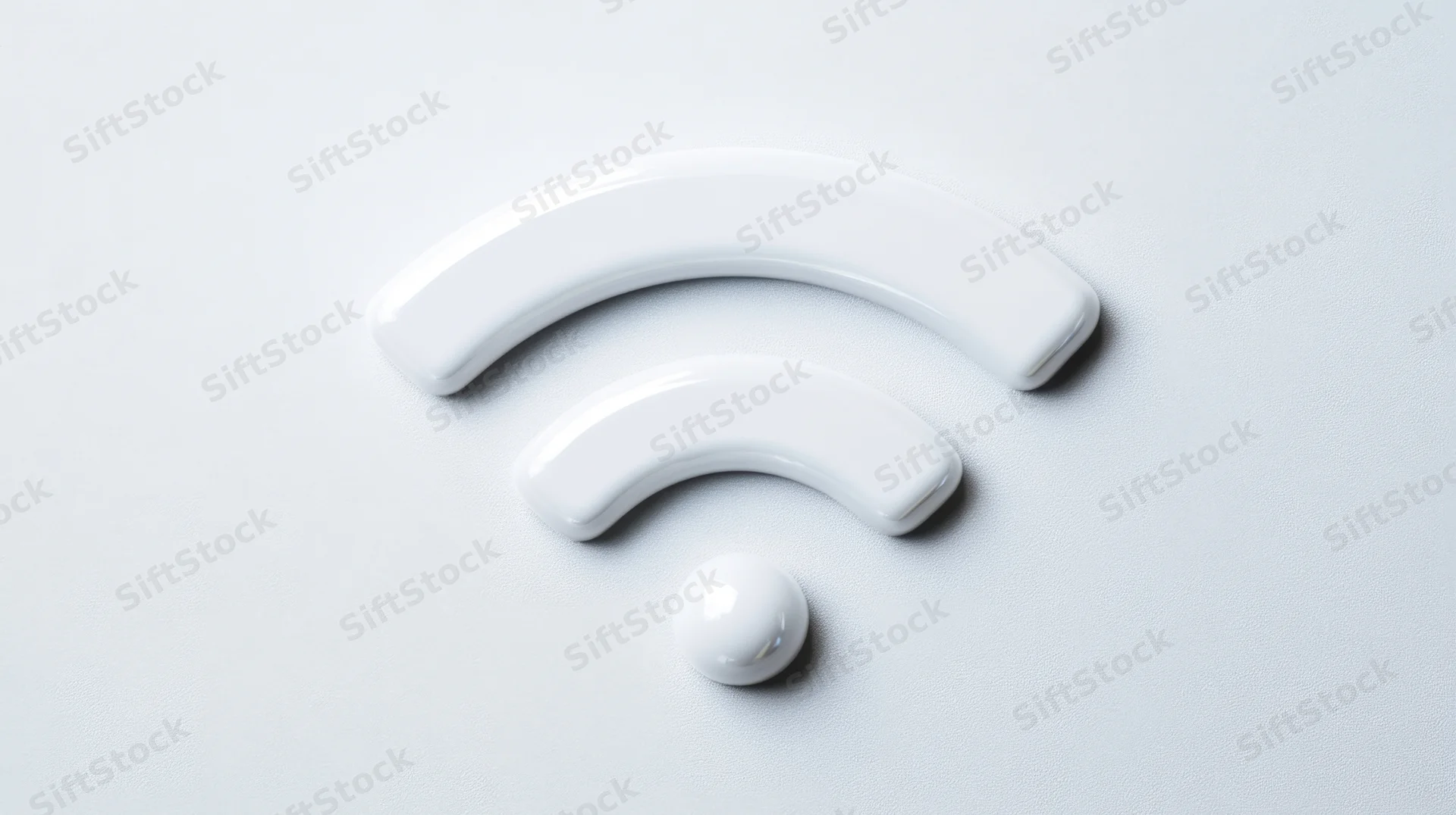 White glossy wifi symbol on a plain light surface