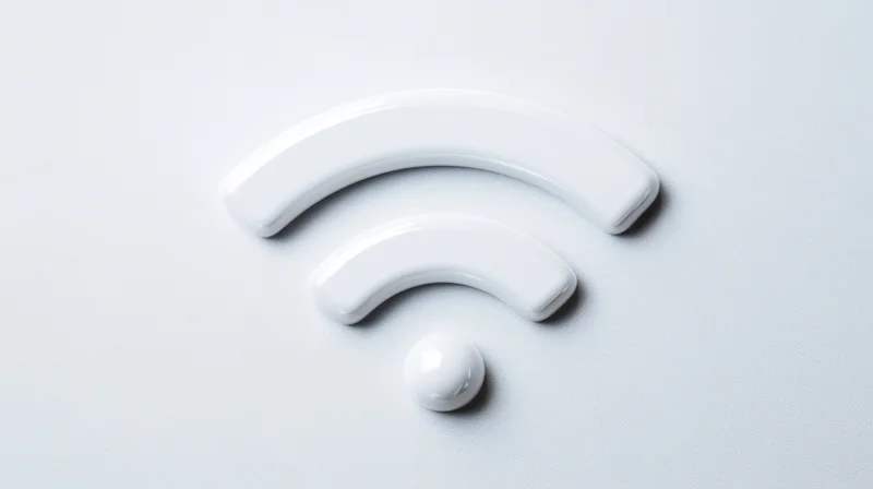 White glossy wifi symbol on a plain light surface