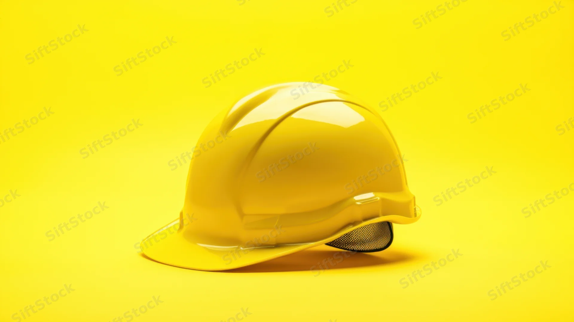 Yellow hardhat resting on a plain yellow surface