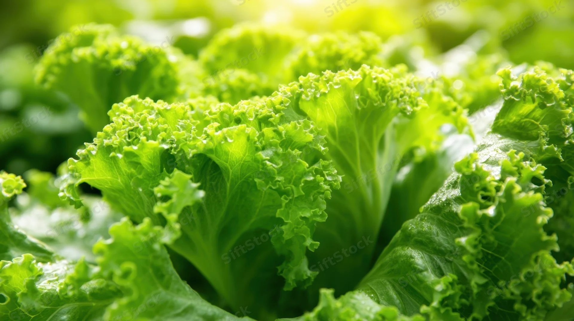 Closeup of vibrant green lettuce leaves growing in a garden