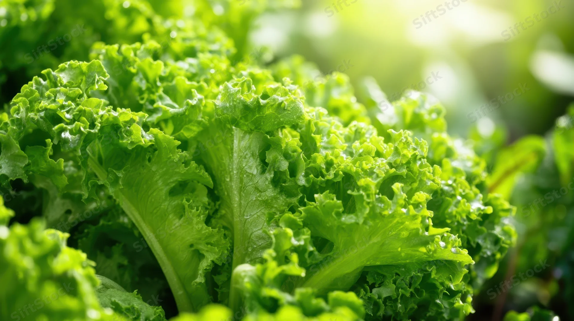 Closeup of fresh green lettuce leaves growing in a garden under sunlight