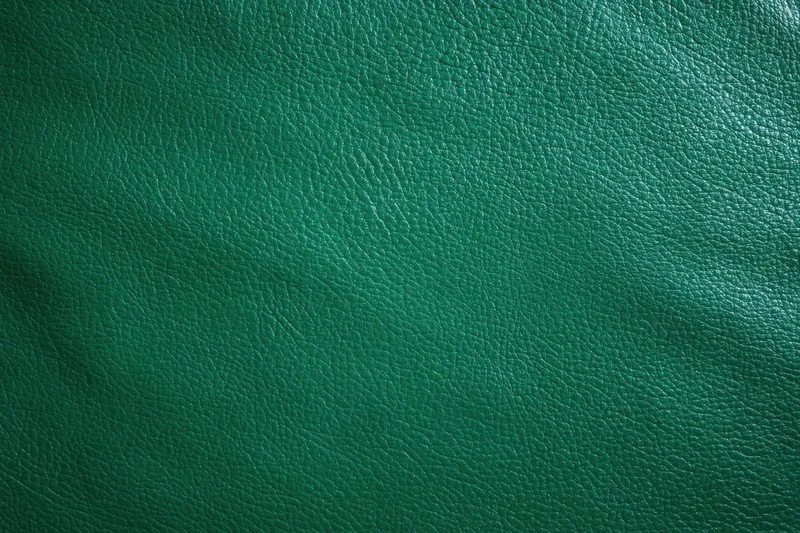 Close-up of dark emerald green textured leather surface