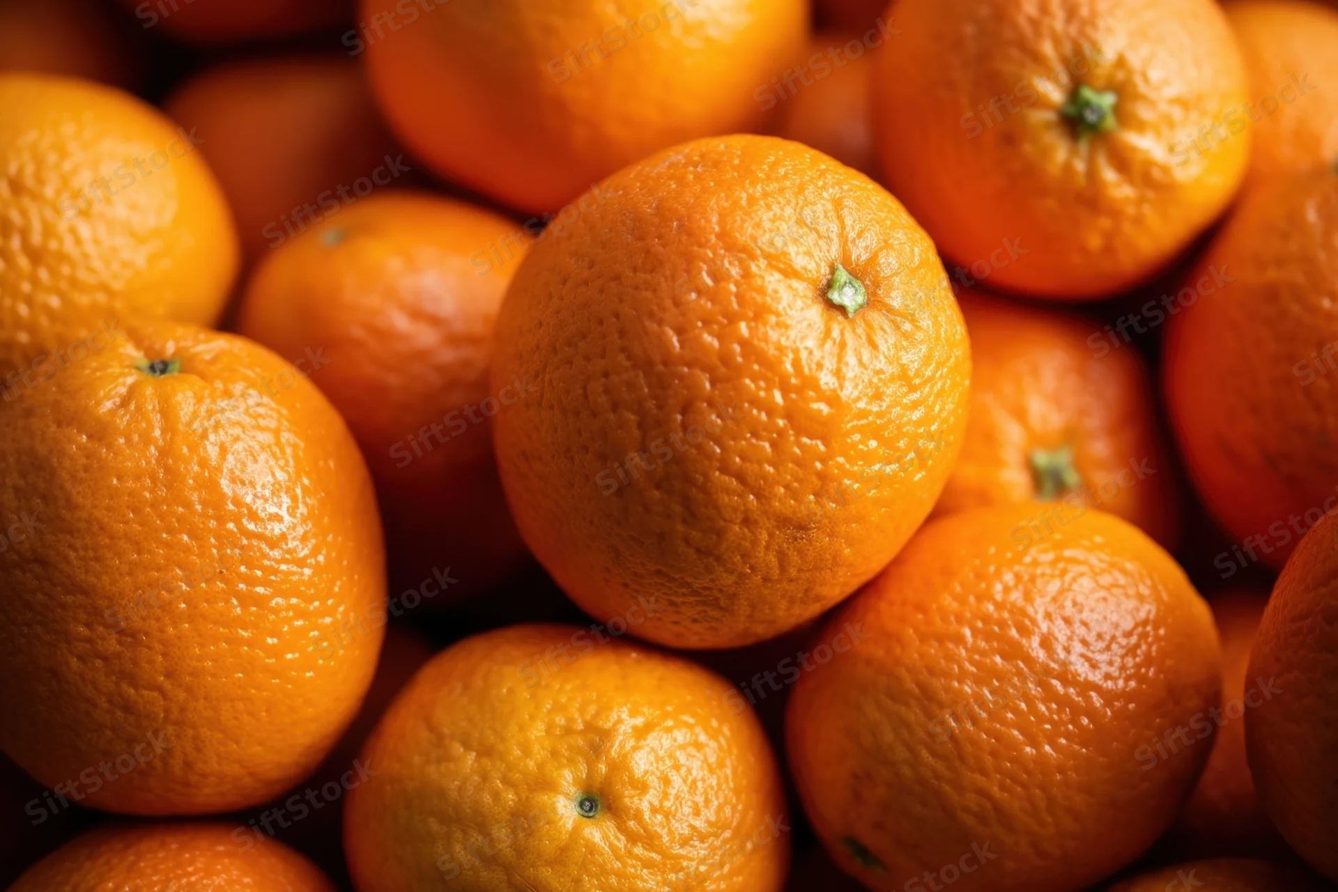 Close-up of a pile of ripe oranges with textured peels