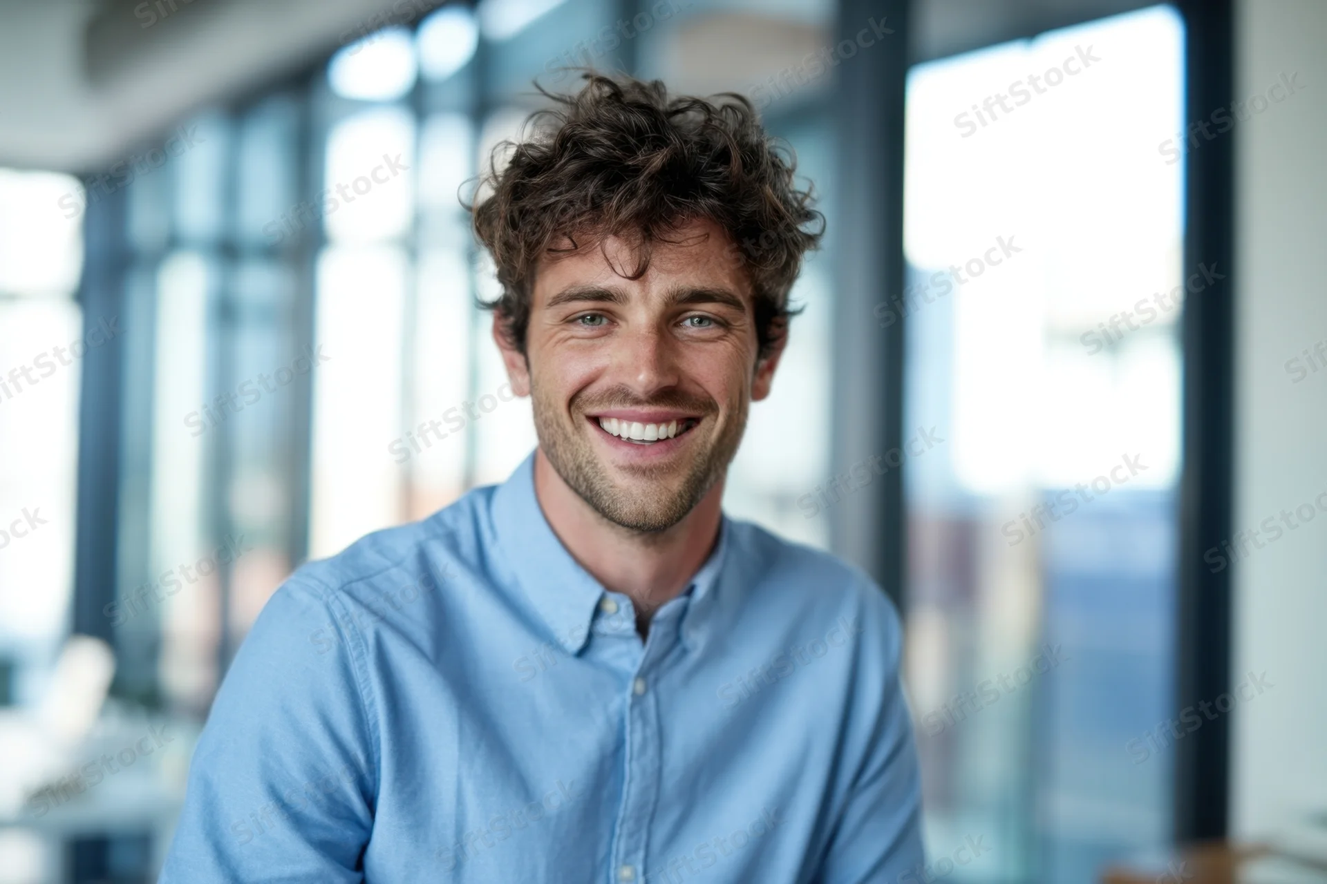 Confident man smiling in an office interior