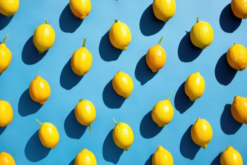 Lemons arranged in a repeating pattern on a blue background