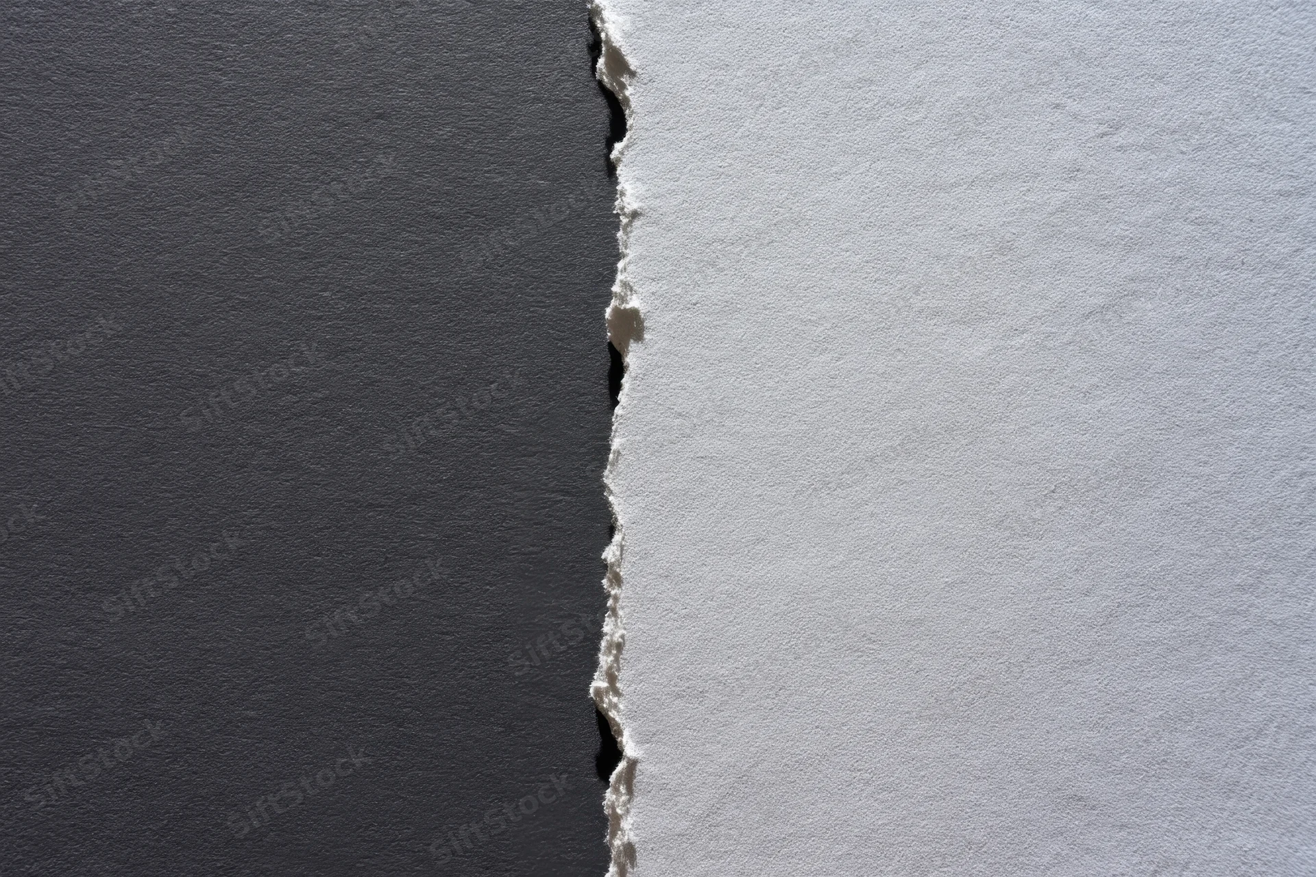 Torn edge of black and white paper split vertically, showing textured surfaces