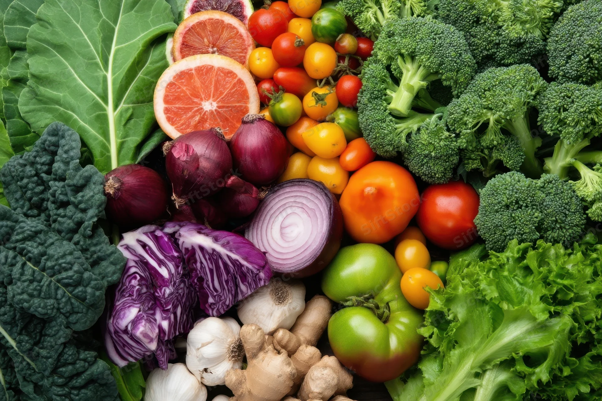 Vibrant assortment of fresh vegetables arranged together in a colorful display