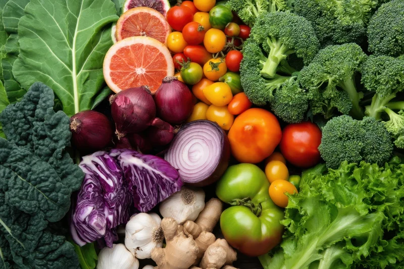 Vibrant assortment of fresh vegetables arranged together in a colorful display