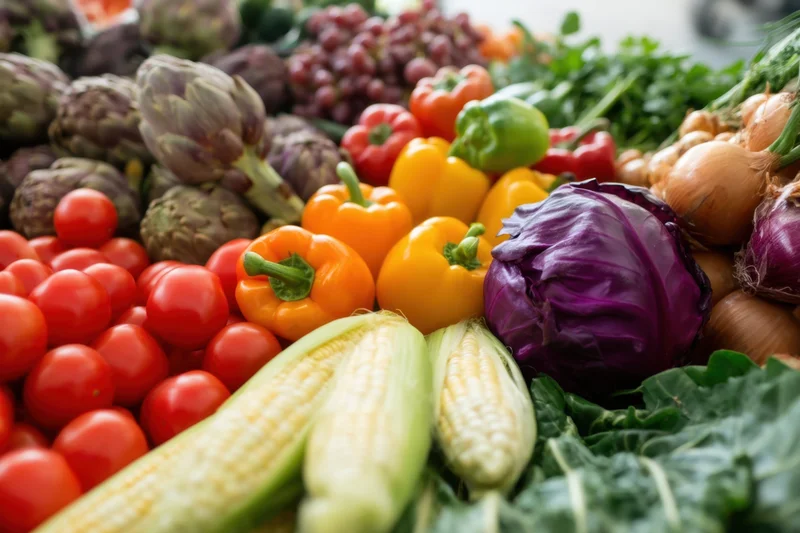 Colorful fresh vegetables arranged in a market display