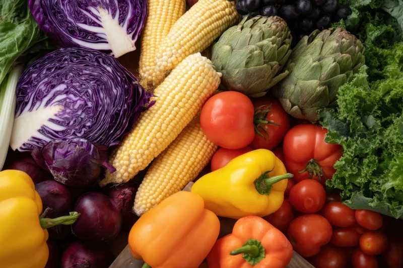 Colorful assortment of fresh vegetables arranged in a flat lay composition