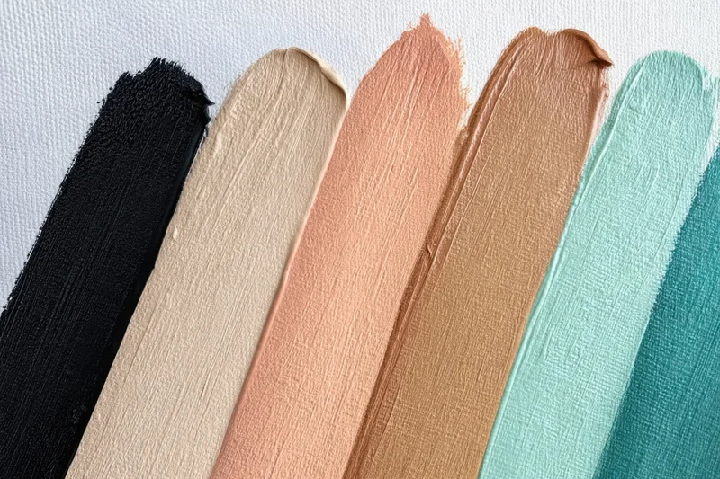 Diagonal brush strokes of paint in various colors on white canvas