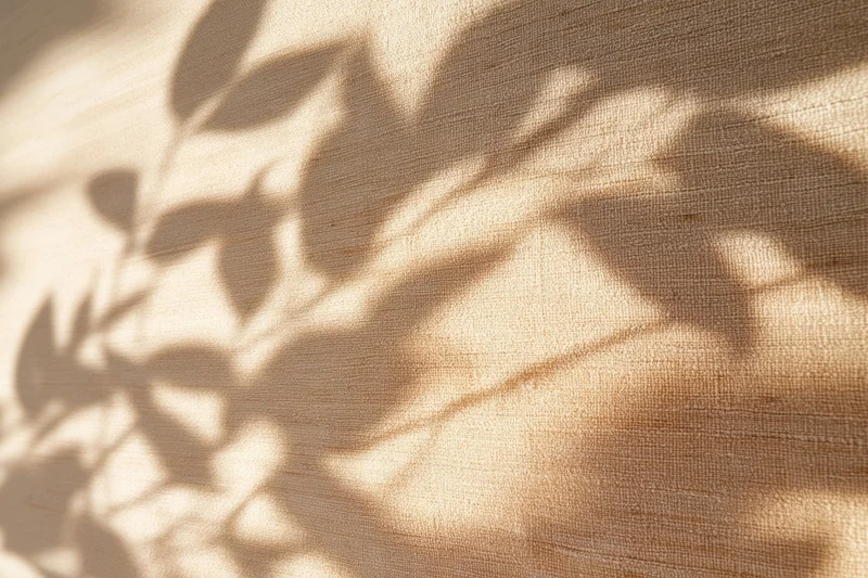 Beige fabric texture with dappled leaf shadows across the fabric