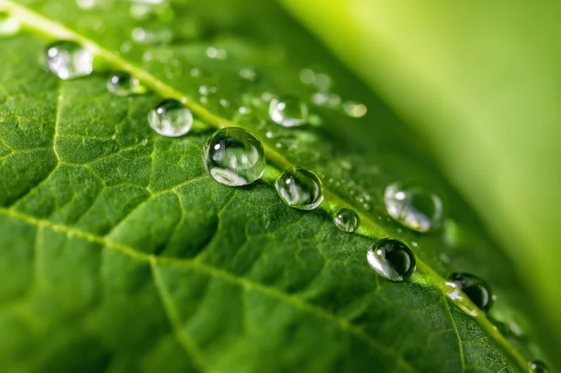 Close-up of water droplets on a green leaf surface