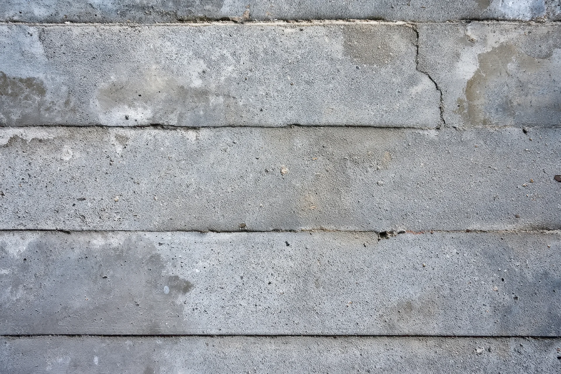 Weathered concrete wall with horizontal cracks and rough texture