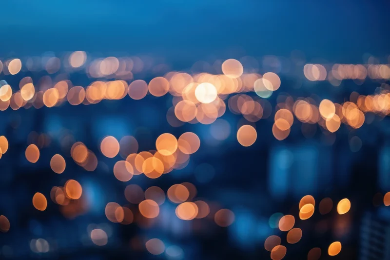 Blurred city lights at night with heavy bokeh effect
