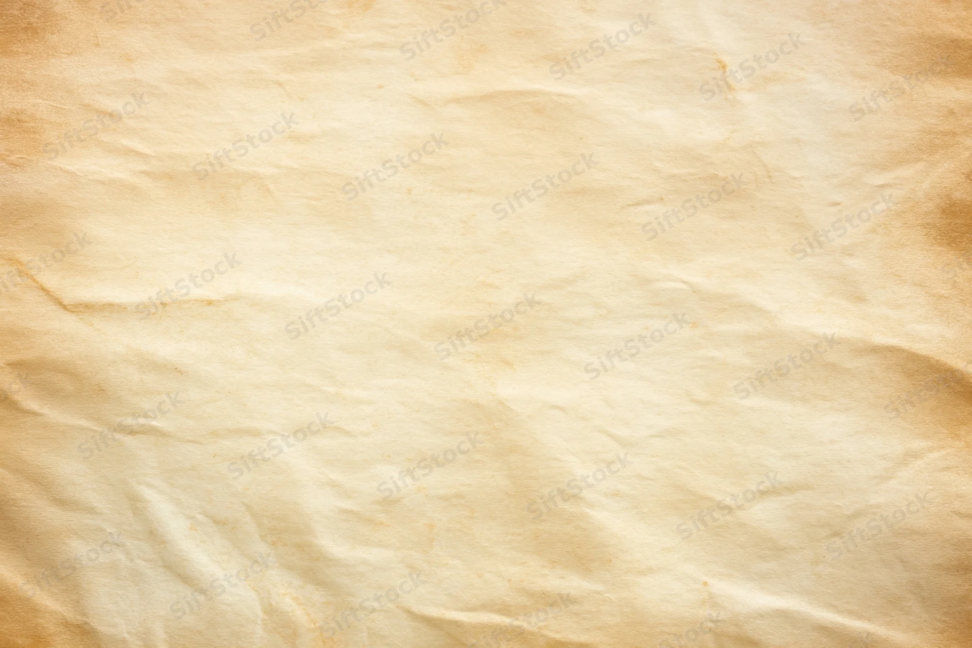 Aged parchment sheet with crumpled texture and warm beige tones filling the frame