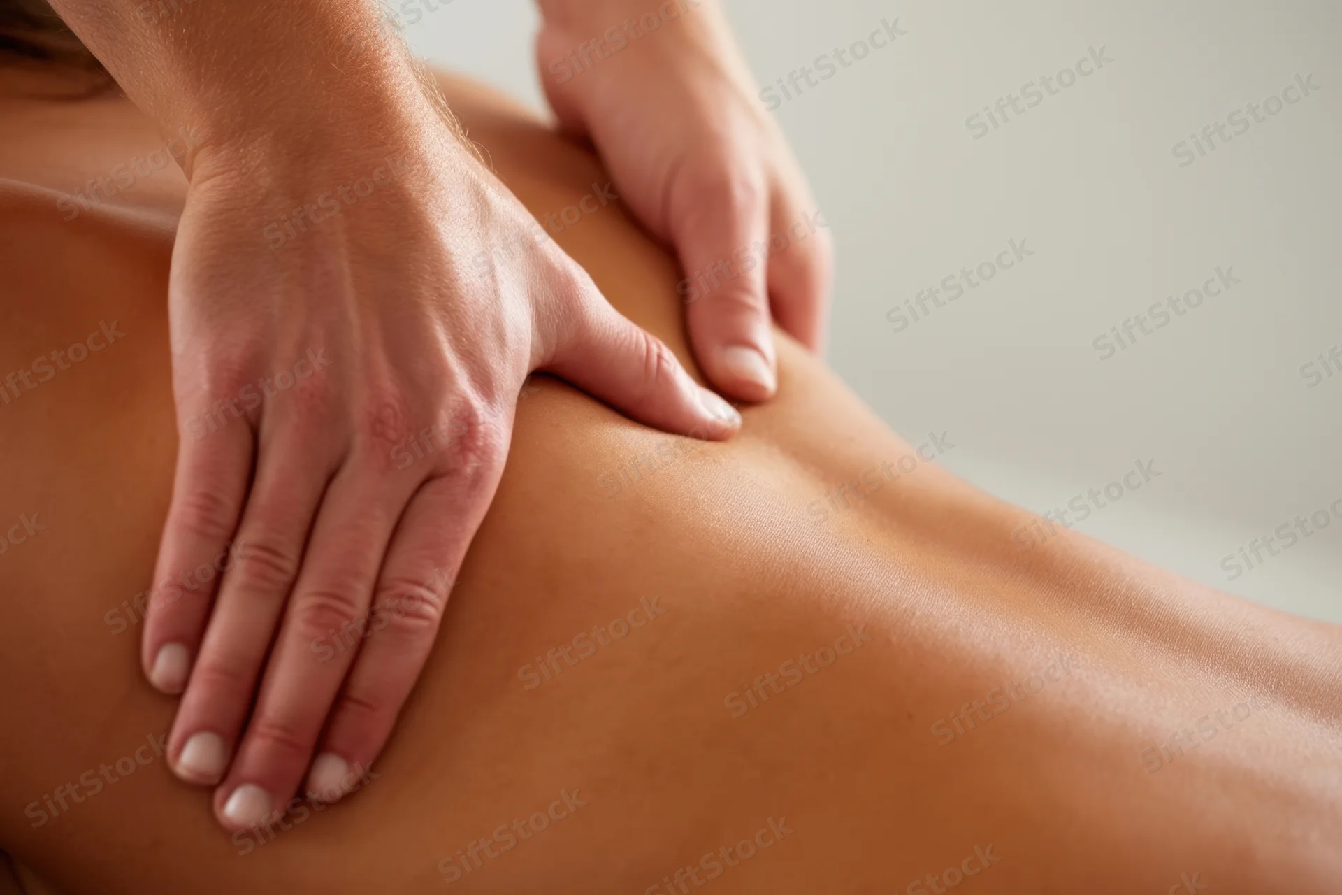 Hands applying pressure to a person's back during a massage session