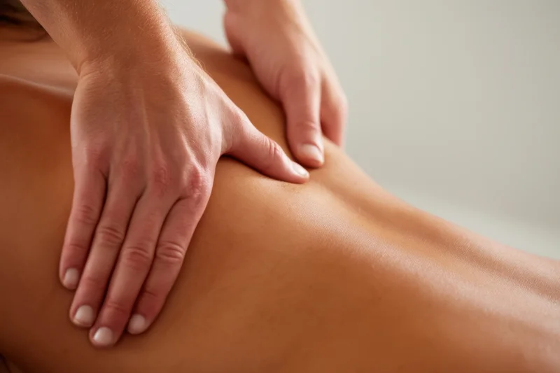 Hands applying pressure to a person's back during a massage session