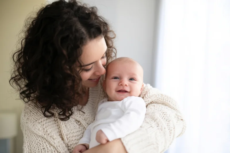 Mother holding newborn baby close in a cozy indoor setting