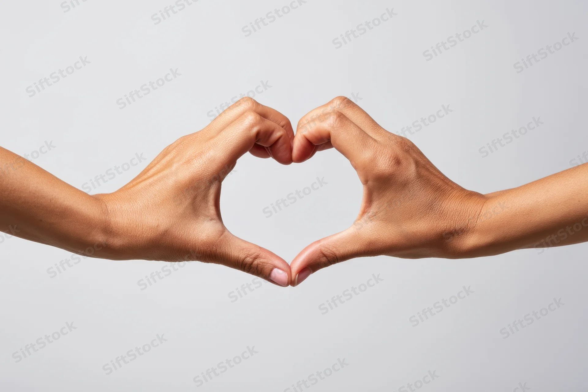 Two hands forming a heart shape against a plain light background