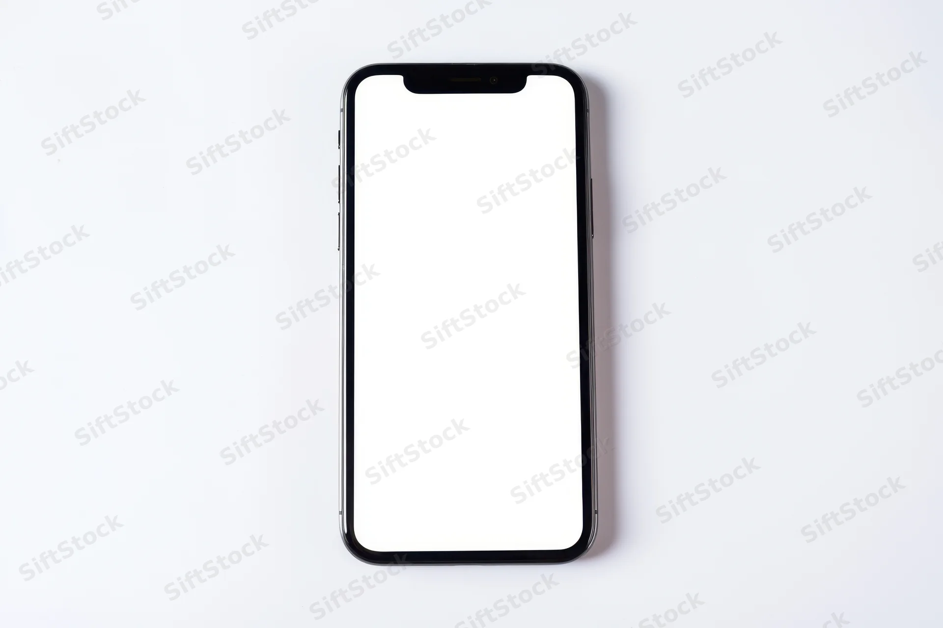 Smartphone with blank white screen on white background