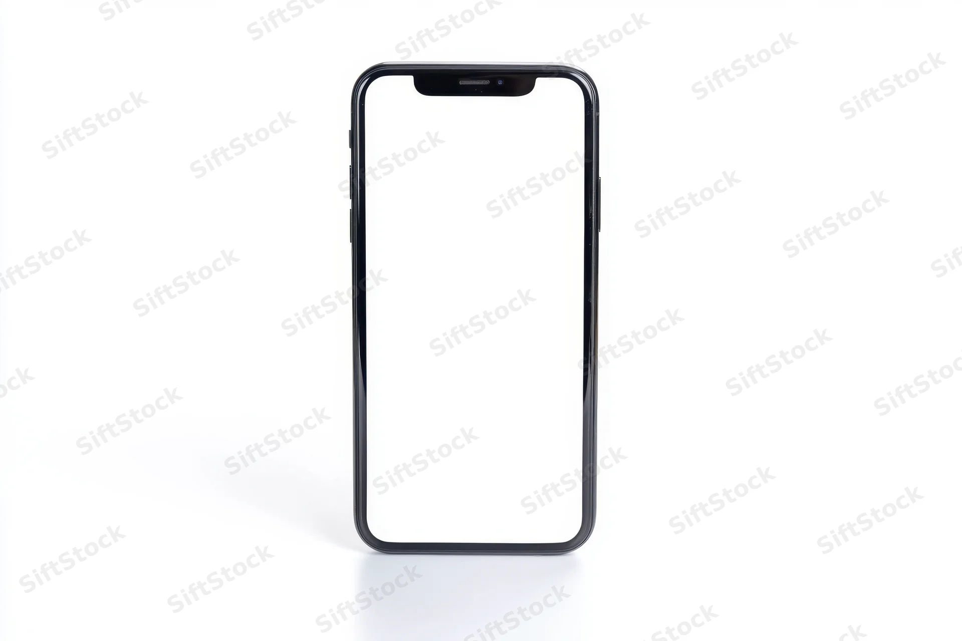 Modern smartphone with black bezel and notch on white background