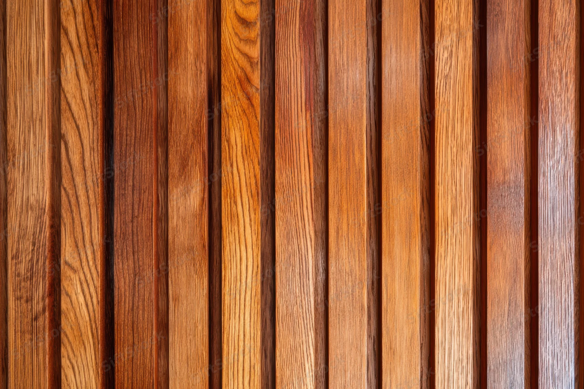 Close-up of vertical wooden planks forming a warm textured wall