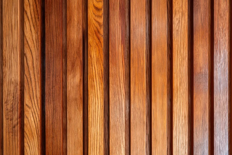 Close-up of vertical wooden planks forming a warm textured wall