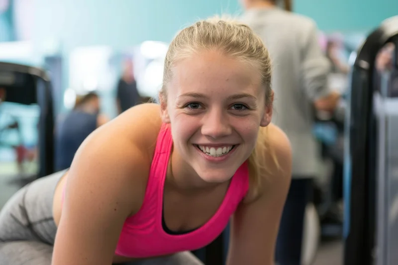 Young woman smiling during workout in gym