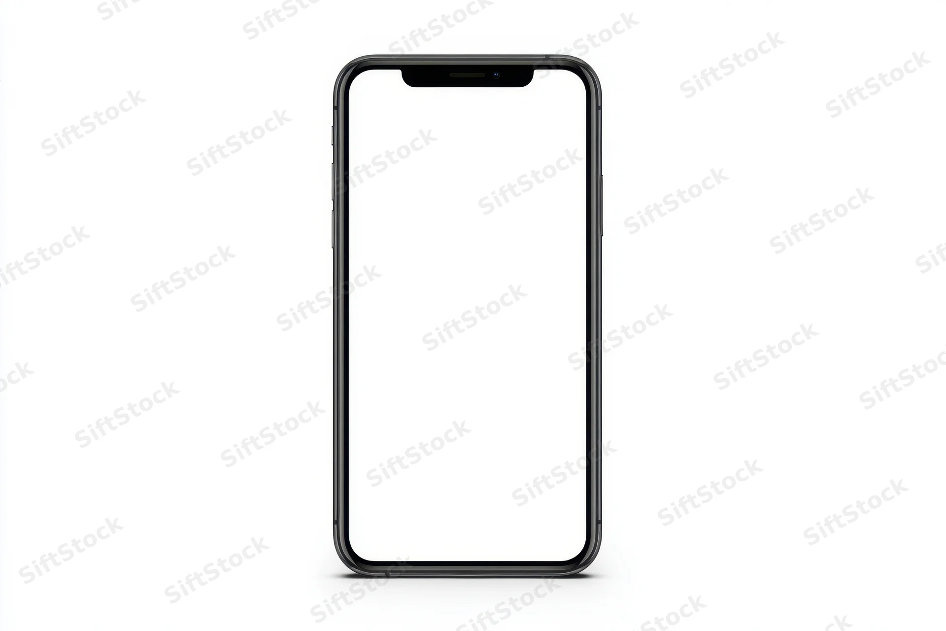 Smartphone with blank white screen on white background