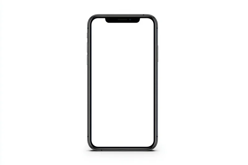 Smartphone with blank white screen on white background