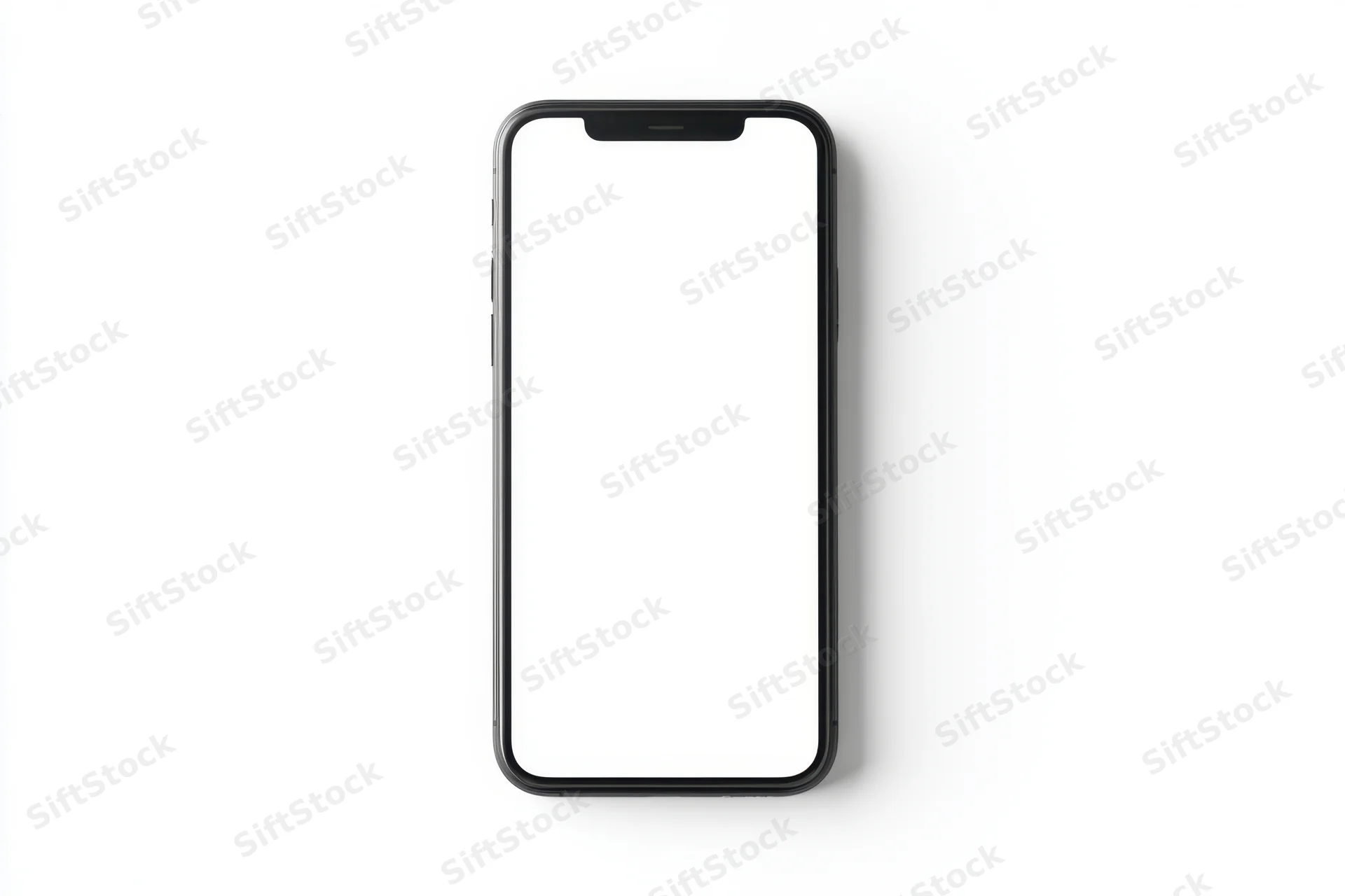 Smartphone with blank white screen on white background