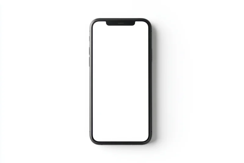 Smartphone with blank white screen on white background