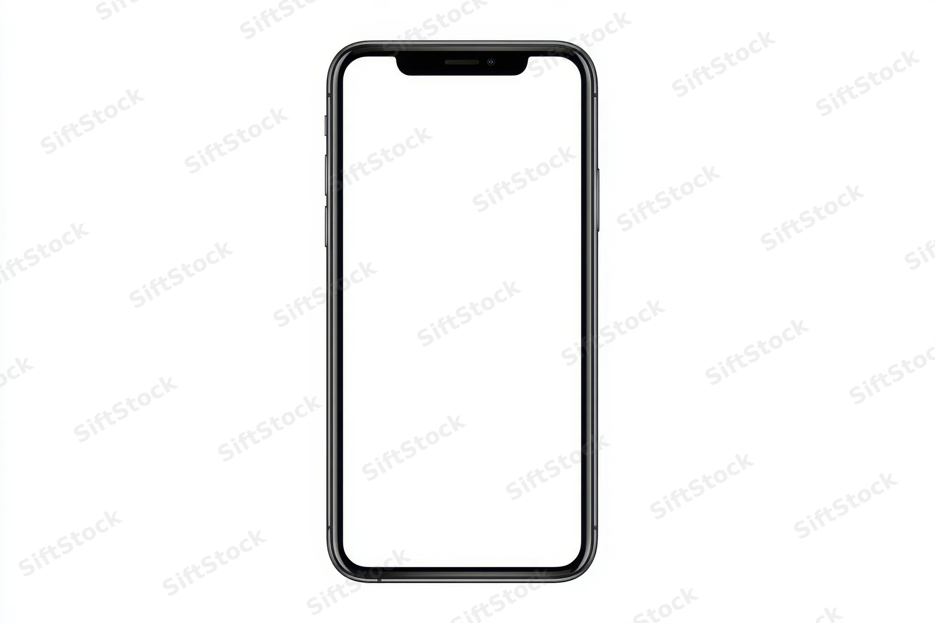 Smartphone with blank white screen shown front view isolated on white