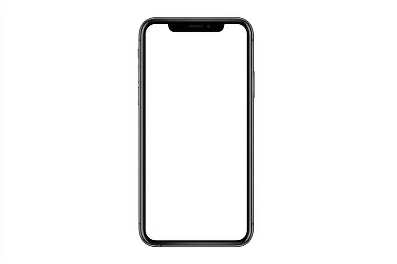 Smartphone with blank white screen shown front view isolated on white