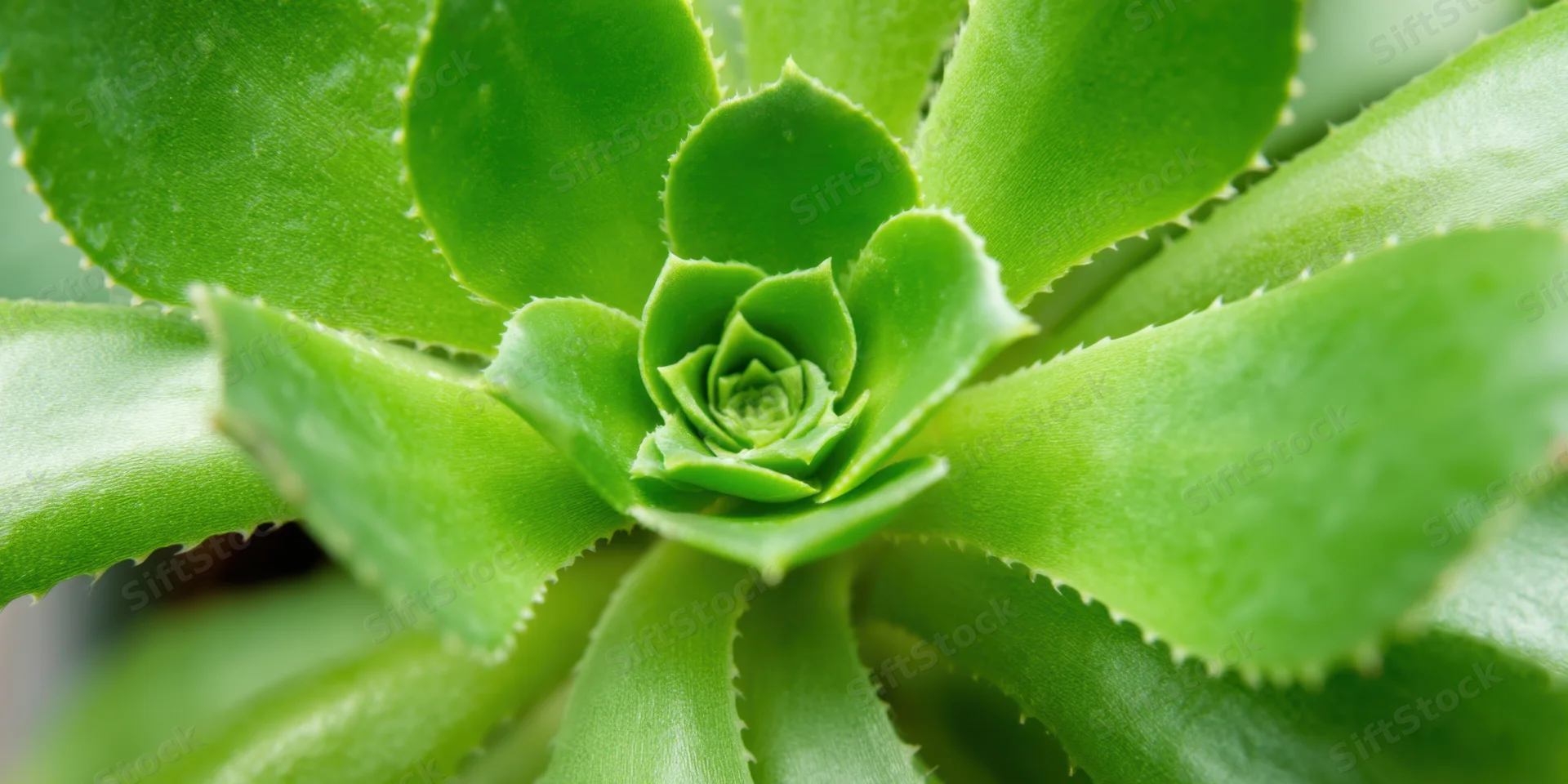 Close-up of a green rosette succulent showing its spiral leaf pattern and textured surface