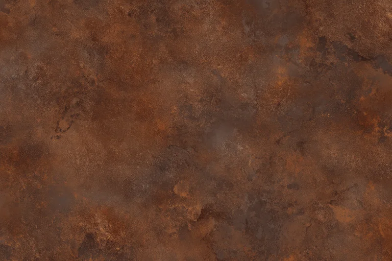 Close-up of a rusted metal surface with mottled brown and dark patches showing weathered texture