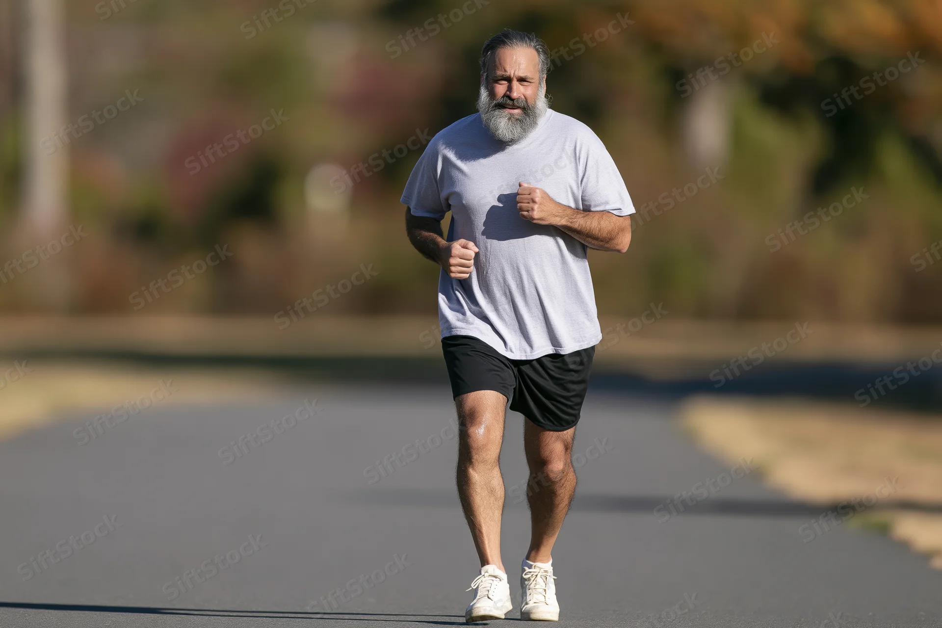 Senior man running on a paved path outdoors