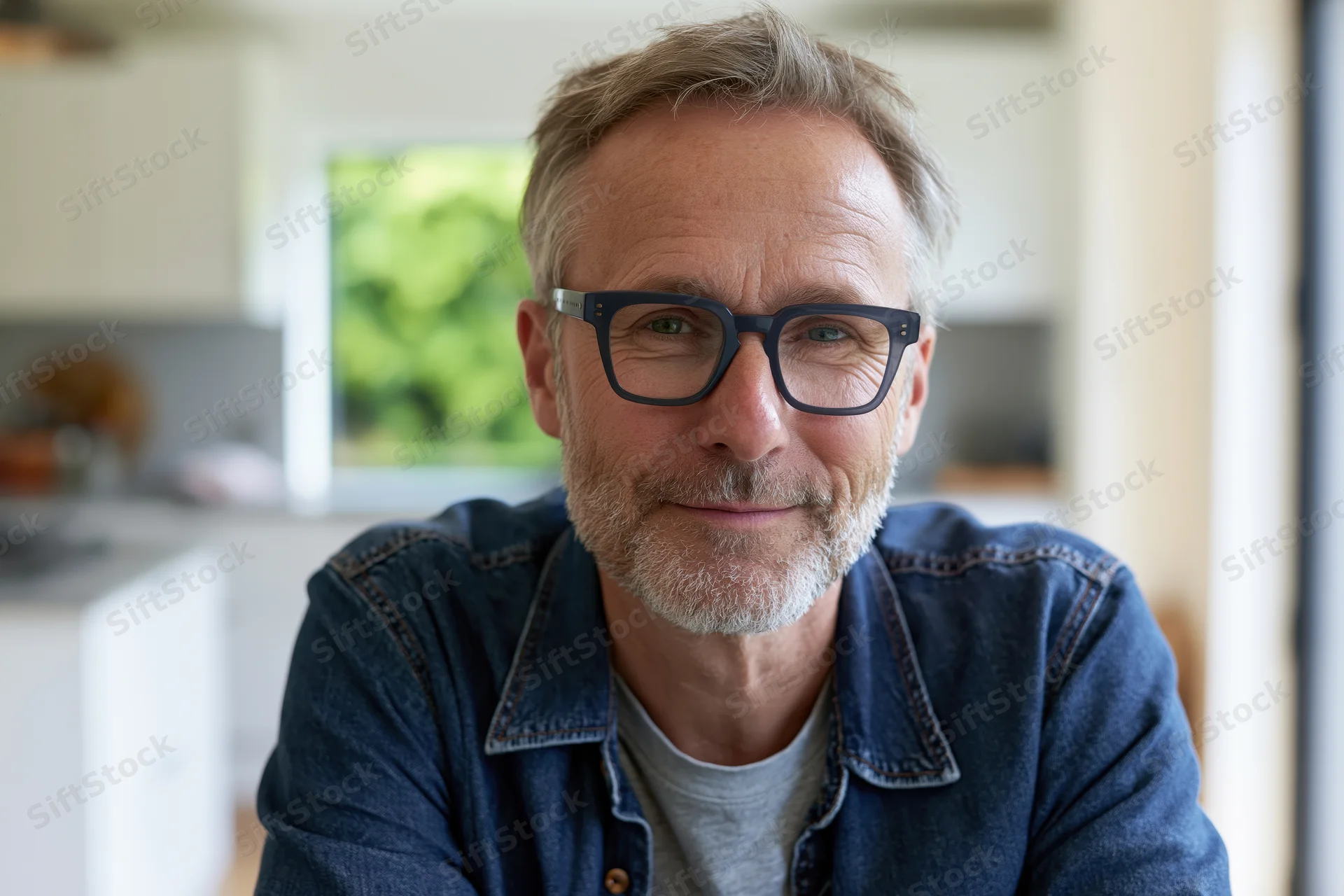 Middle-aged man with grey hair and short beard smiling slightly in a kitchen setting