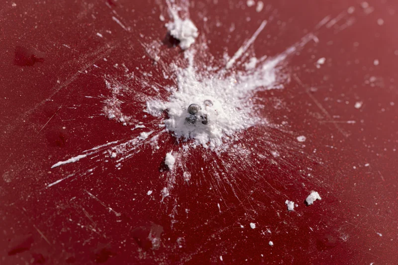 Bird dropping splattered on glossy red car surface