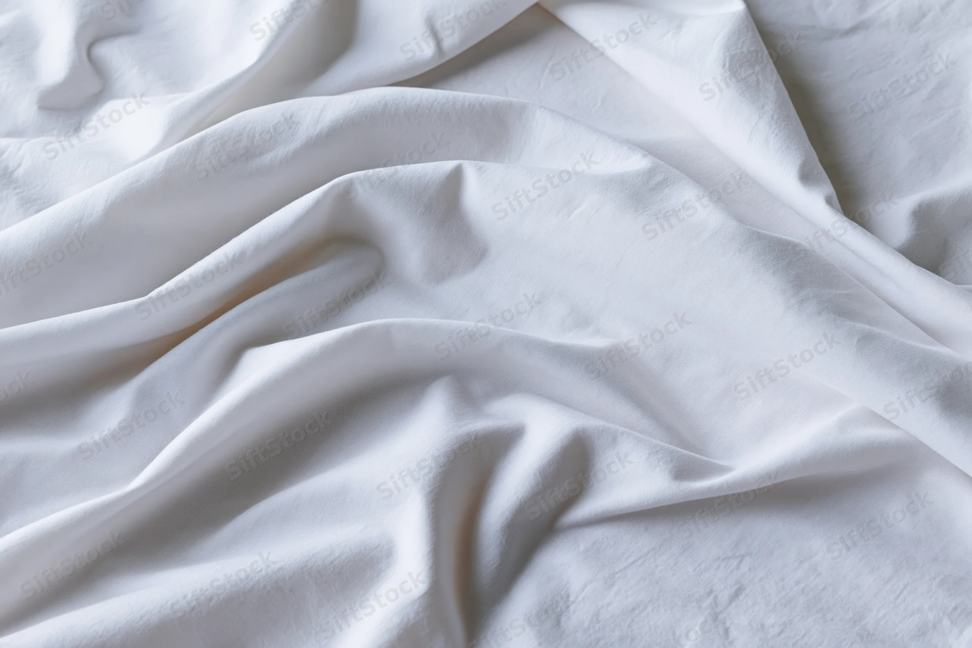 Crumpled white cotton bed sheet filling the frame