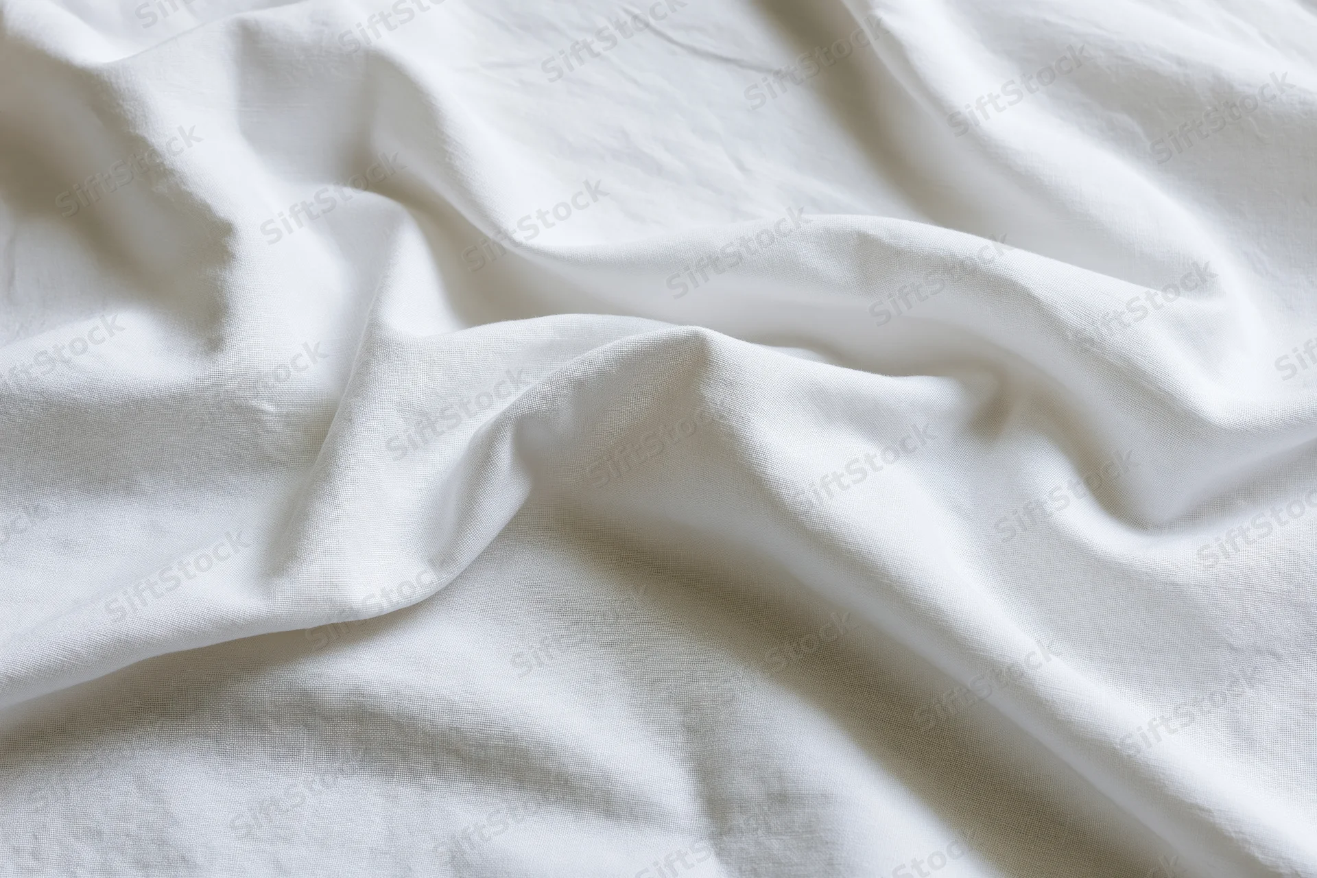 Crumpled white cotton bed sheet filling the frame