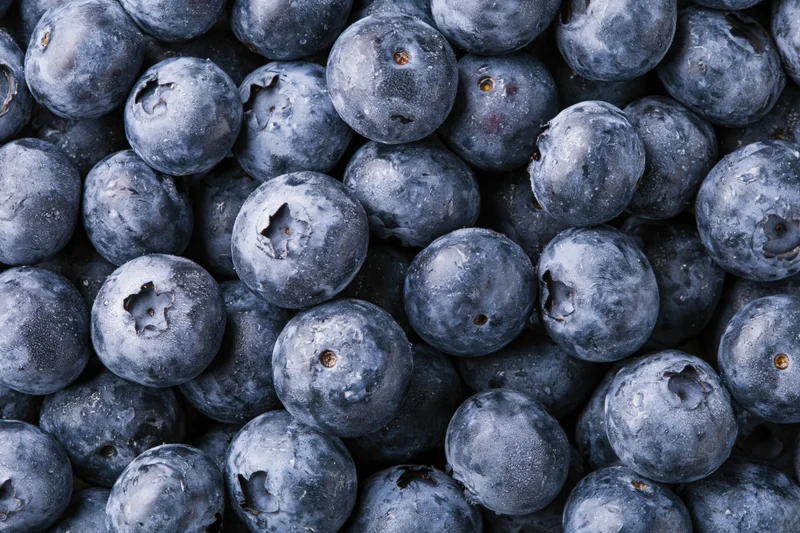 Closeup of fresh blueberries packed tightly together filling the frame