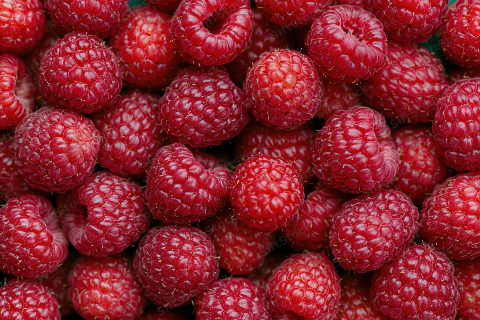 Closeup of fresh ripe raspberries filling the frame