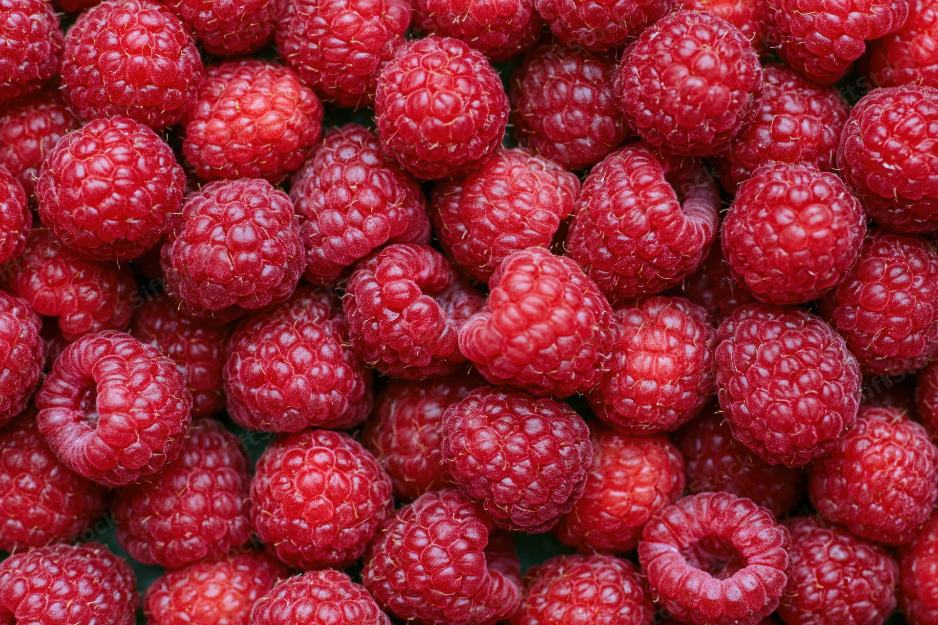 Closeup of fresh ripe raspberries filling the frame