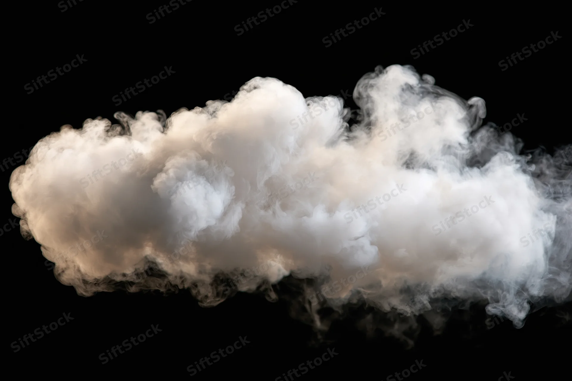 White smoke cloud drifting horizontally against black background