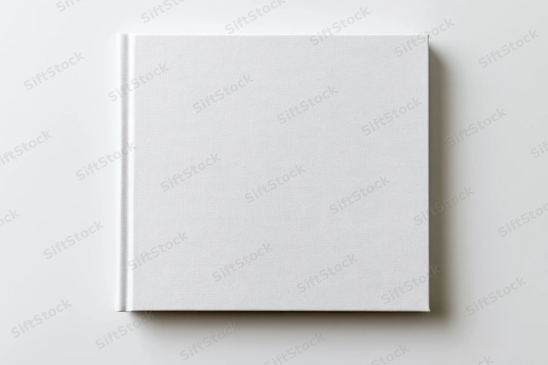 Square blank white hardcover book lying flat on a clean white surface