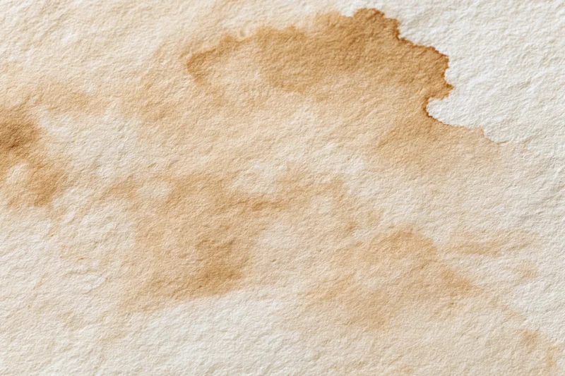 Aged paper surface with uneven brown water stains and textured fibers
